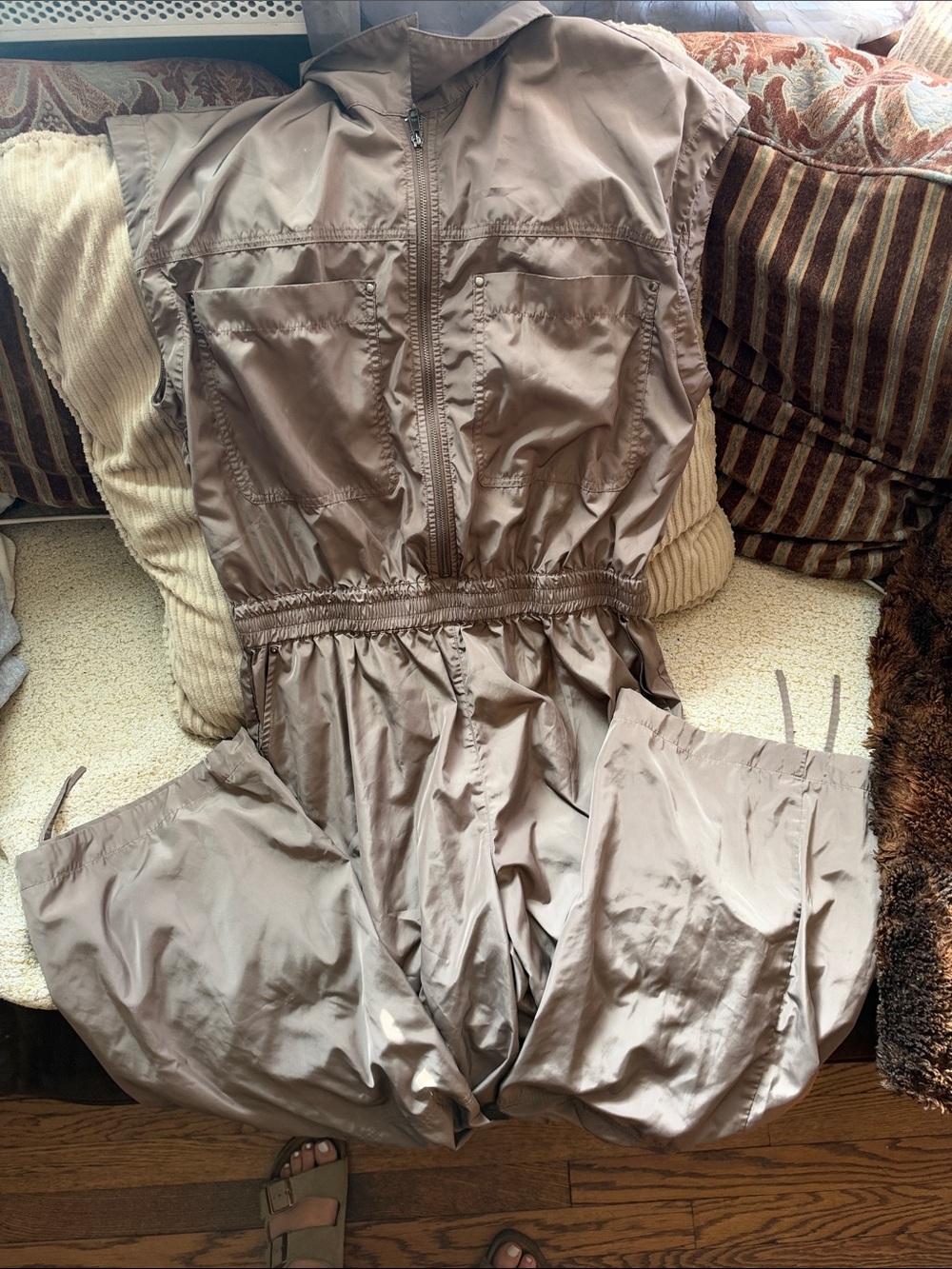 Pistola Utility-Style Taupe Jumpsuit with Elastic Waist